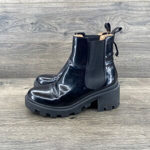 Gucci Chelsea Boots Women Size 37.5 8 US Black Patent Leather Lug Snake Platform